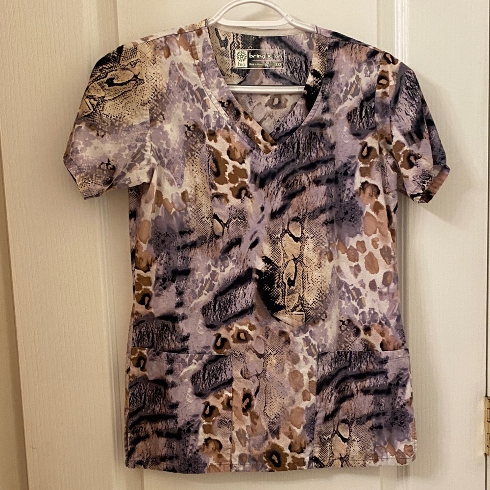 Purple and Brown Animal Print Scrub Top